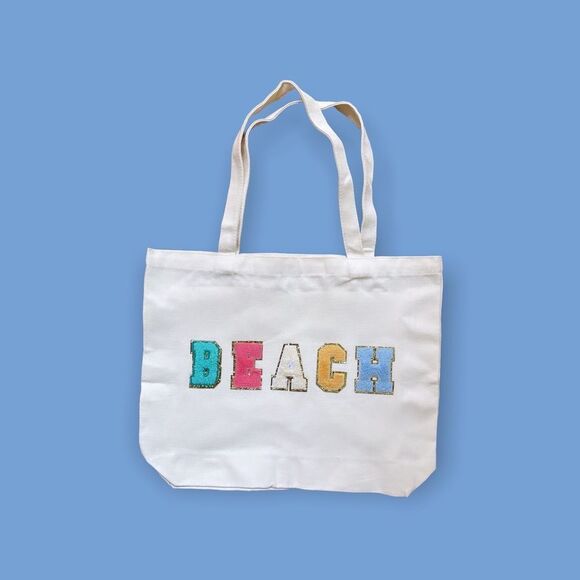 NWT Wool + Pepper Co. BEACH Varsity Letter Patch Tote Bag - Picture 2 of 5